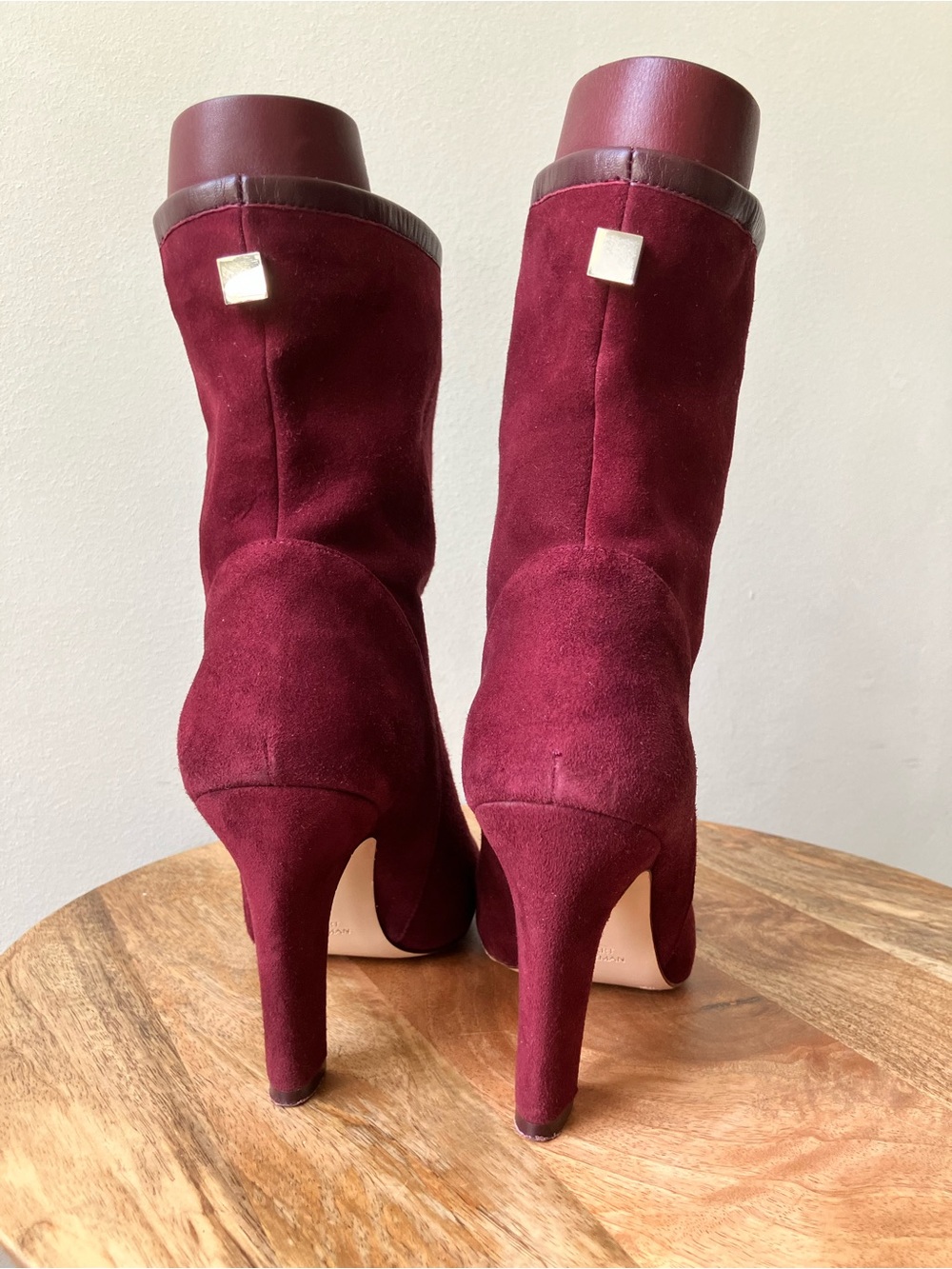 Stuart Weitzman | The Brooks Suede Heeled Ankle Bootie in Oxblood Wine - Picture 3 of 8